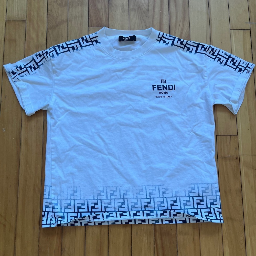 Fendi Roma White FF Monogram Gradient Logo T-Shirt Cotton Mens Small